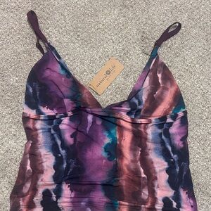 NATURAL LIFE Watercolor Tie-Dye Cami in Purple Teal Black